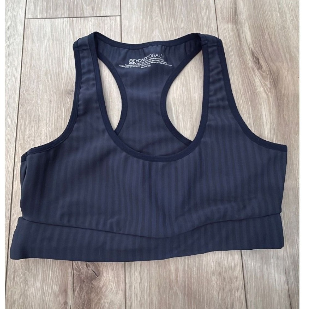 Beyond Yoga Navy Striped Racerback Sports Bra XL